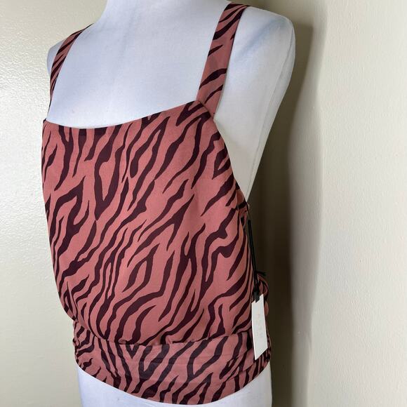 ASTR The Label Cross Back Tank Top XL Zebra Animal Print Pleated Pink Brown NEW - Picture 4 of 12